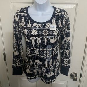 NWT Old Navy Soft Thermal Knit Tee Shirt Women Pajama Top Long Sleeve Fair Isle